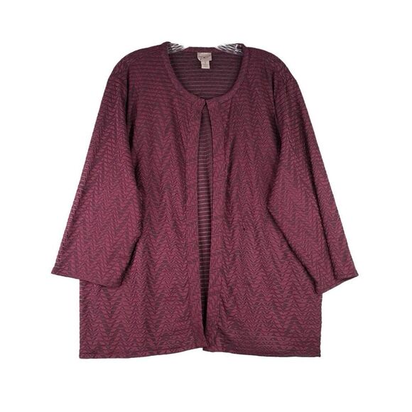 Easywear By Chicos Slinky Knit Cardigan Jacket Size 3 US XL Geometric LS Red - Picture 2 of 9